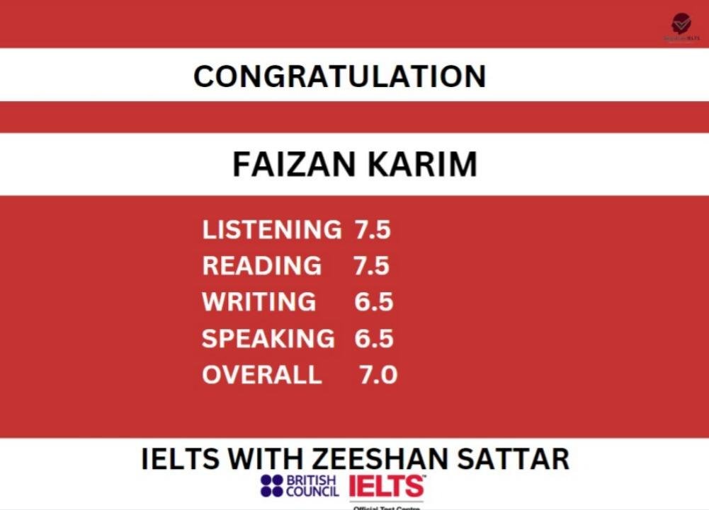 Zeeshan IELTS Student Result