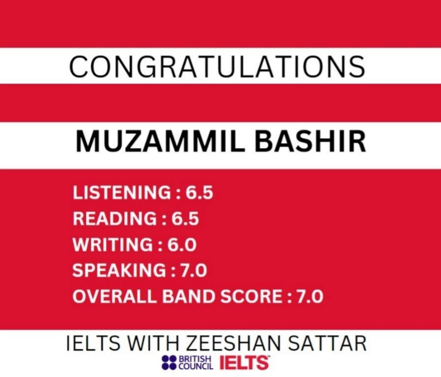 Zeeshan IELTS Student Result