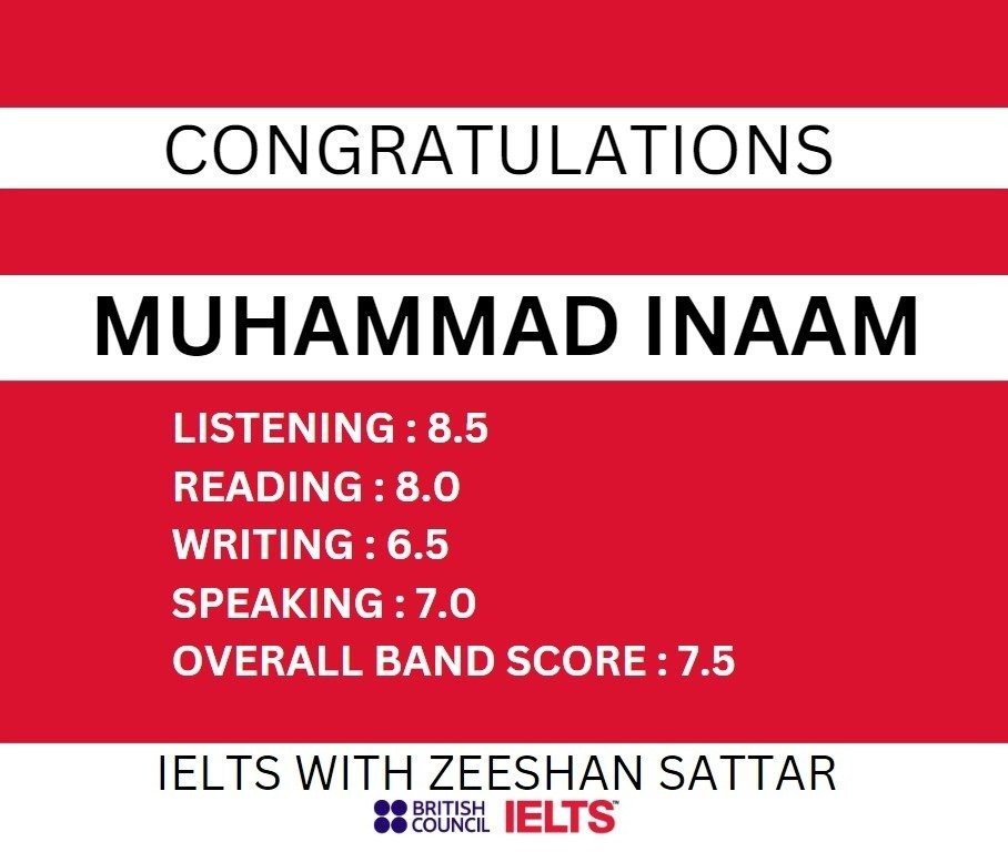 Zeeshan IELTS Student Result