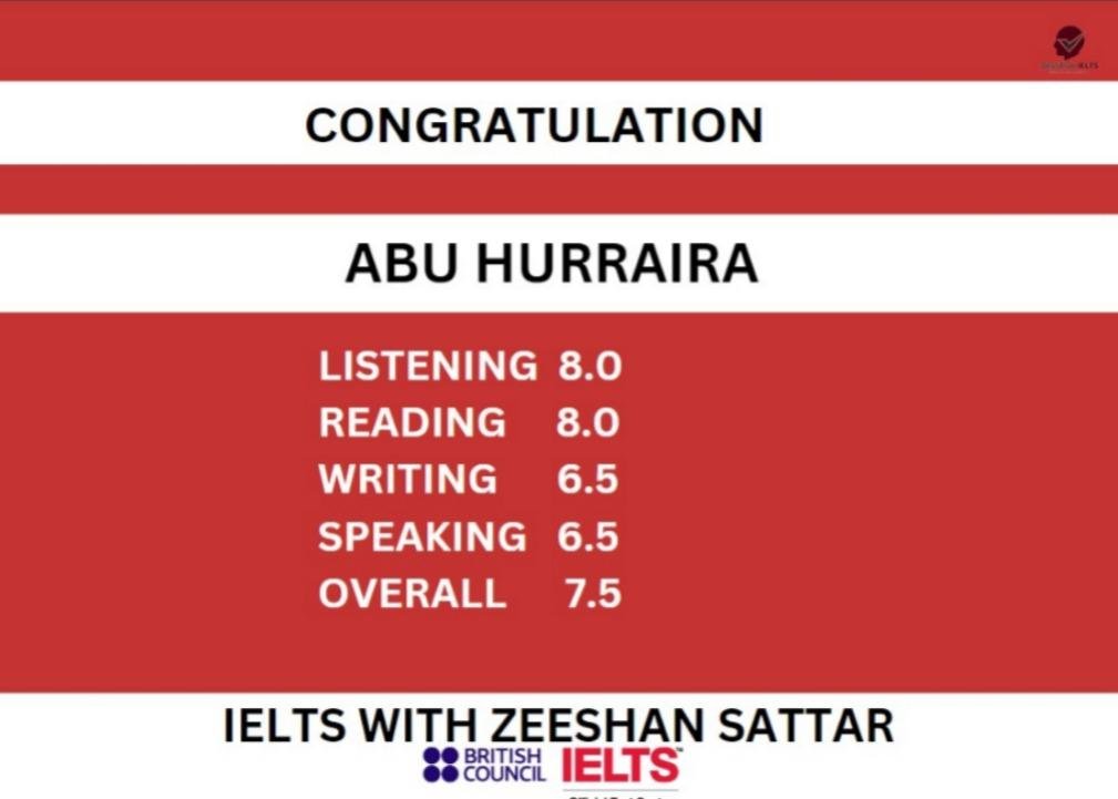 Zeeshan IELTS Student Result